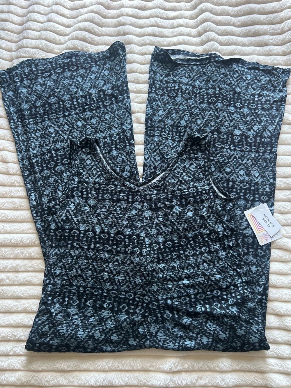 LuLaRoe Black and Light Blue Printed Jumpsuit